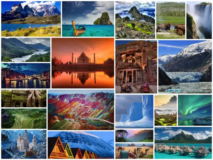 A collage of bucket list ideas for 2025