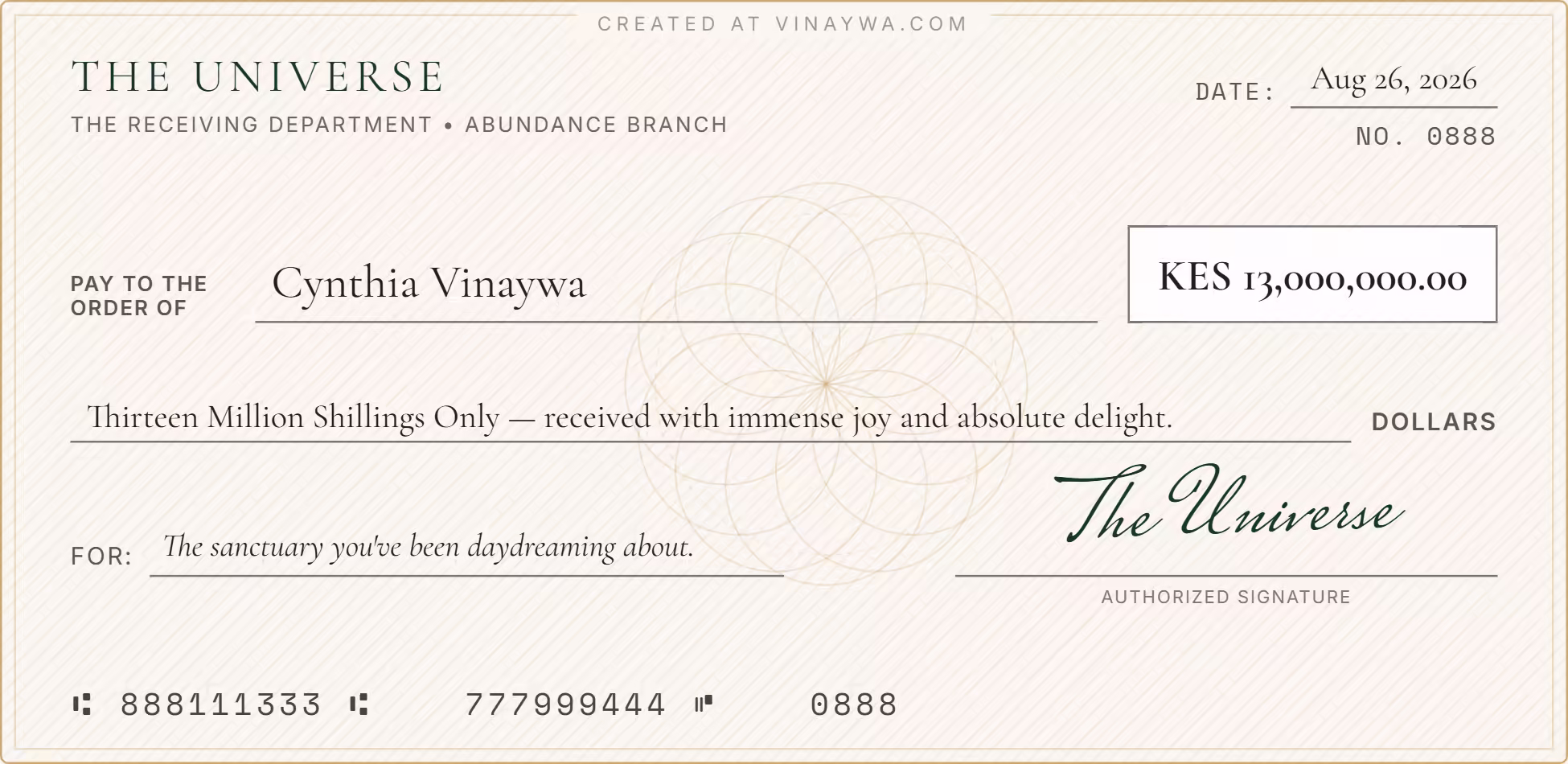 check from the universe generator